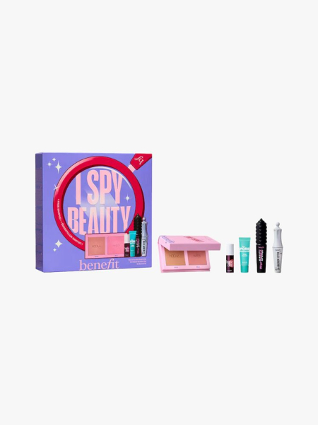 Benefit Cosmetics I Spy Beauty 5-Piece Makeup Gift Set in branded components on a light gray background